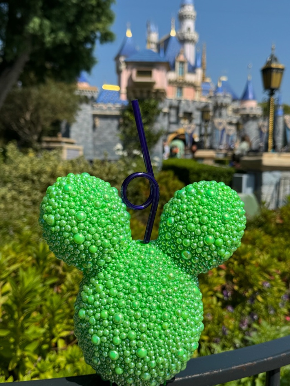 Bling sipper custom made with Green Mickey Ear Bead Cup with Spiral Straw
